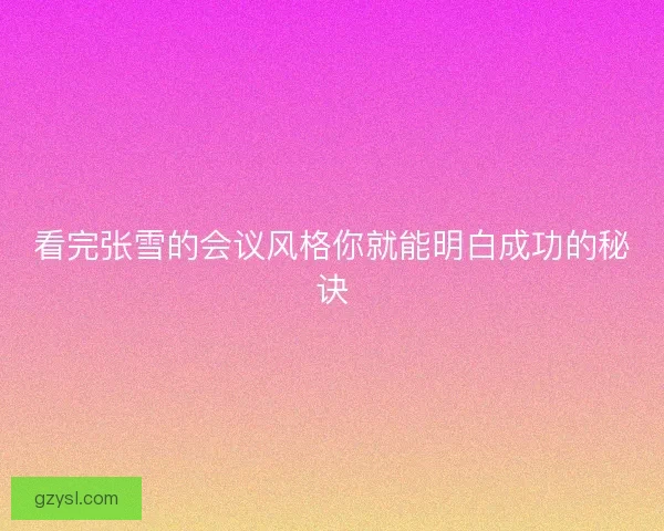 看完张雪的会议风格你就能明白成功的秘诀